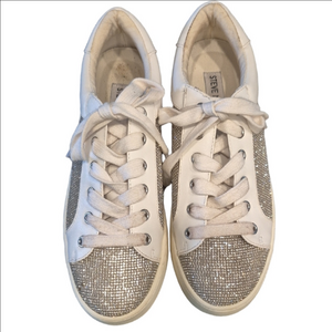 Steve Madden Bertie Glittering Silver Rhinestone and White Sneakers